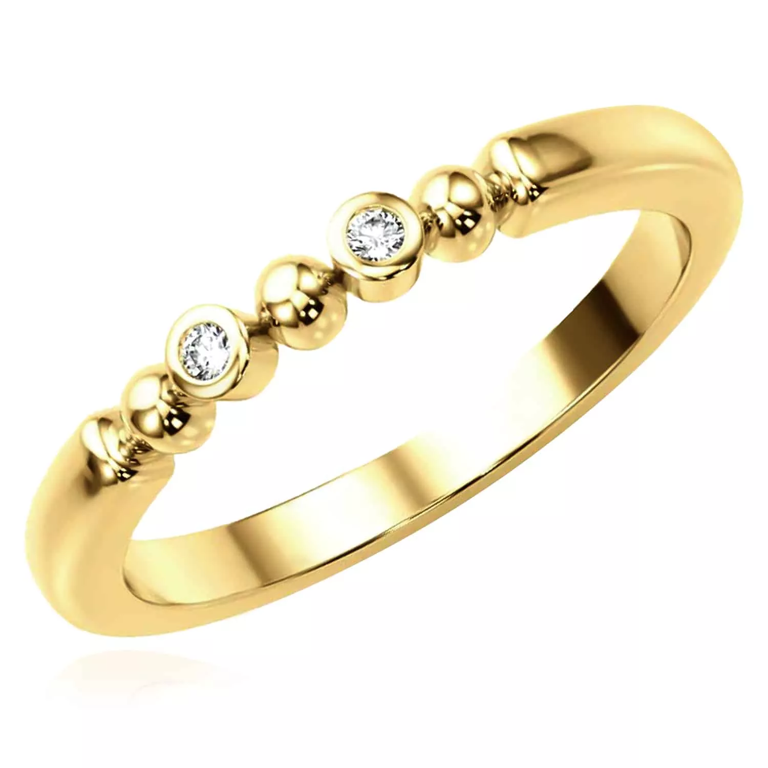 0.03CTW Natural Diamond 14K Yellow Gold Bezel Set Ball Beaded Band Ring