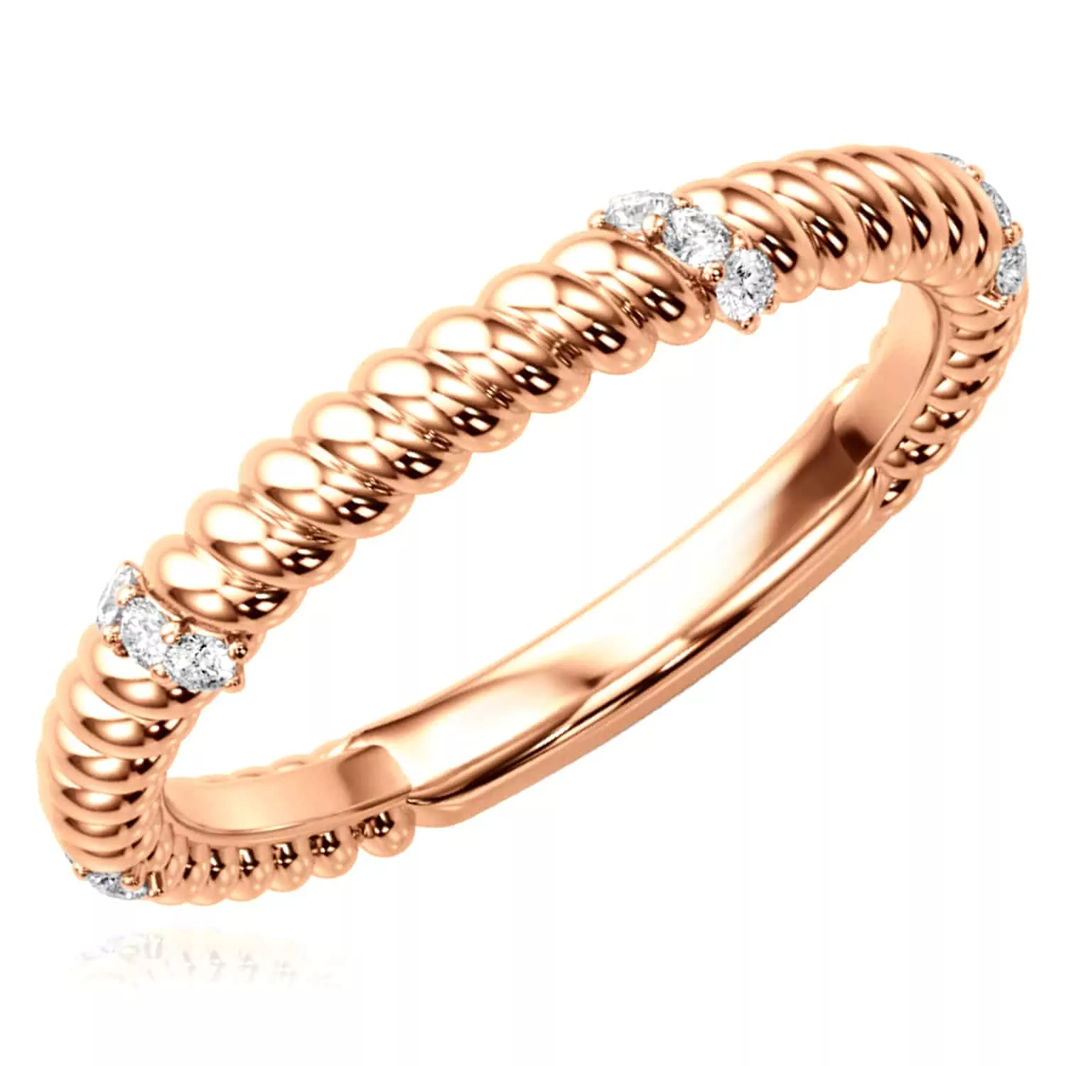 0.12CTW Natural Diamond 14K Rose Gold Twisted Rope Eternity Wedding Band Ring
