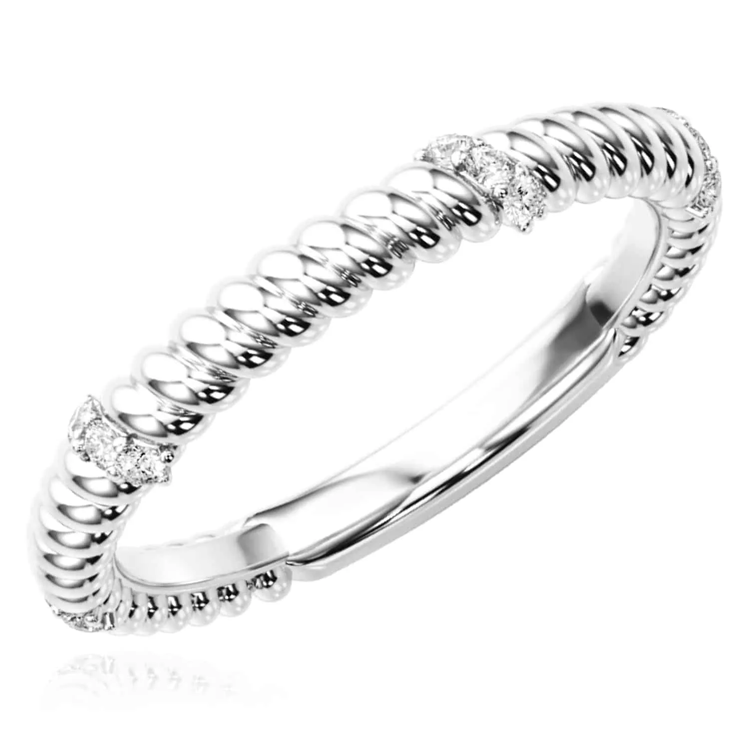 0.12CTW Natural Diamond 14K White Gold Twisted Rope Eternity Wedding Band Ring
