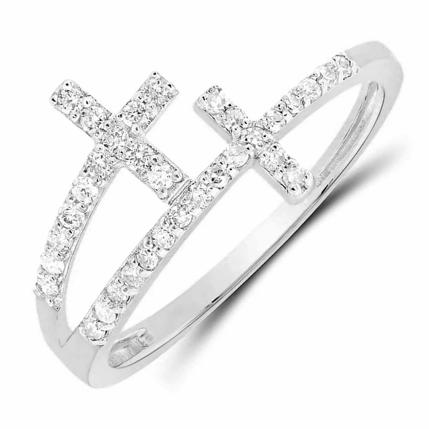 0.20CTW Natural Diamond 10K White Gold Sideways Double Cross Ring