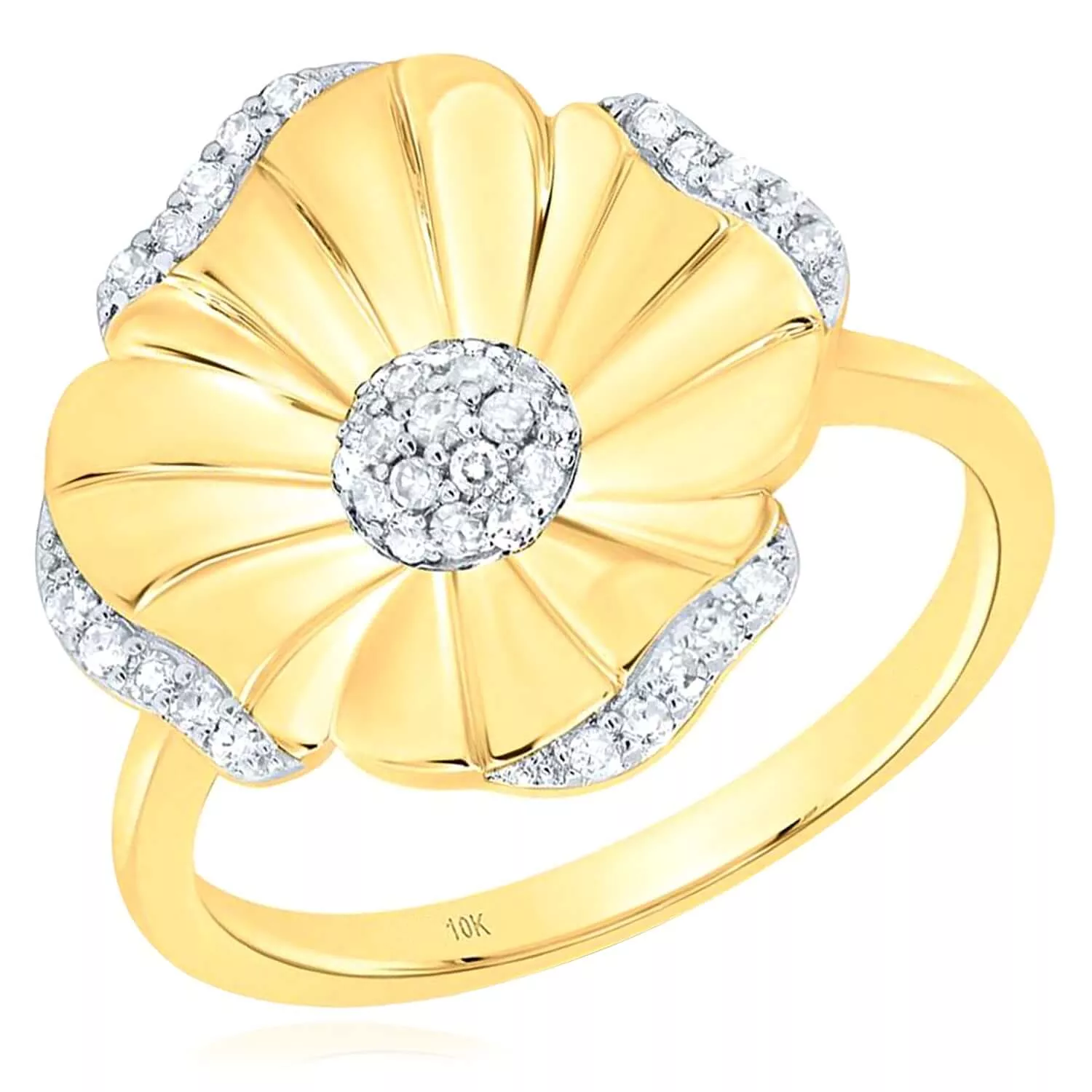 0.20CTW Natural Diamond Real 10K Gold Flower Ring