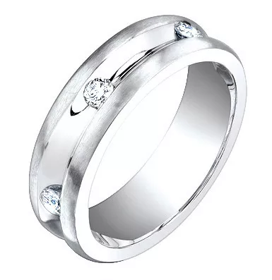 0.25ct Diamond Men's Band On 14k White Gold.