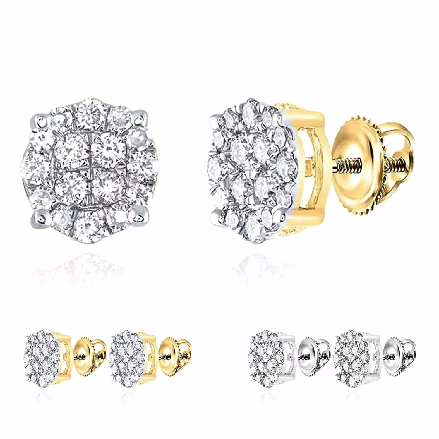 0.25CTW Natural Diamond 14K White Gold Round Cluster Stud Earrings 5.5mm