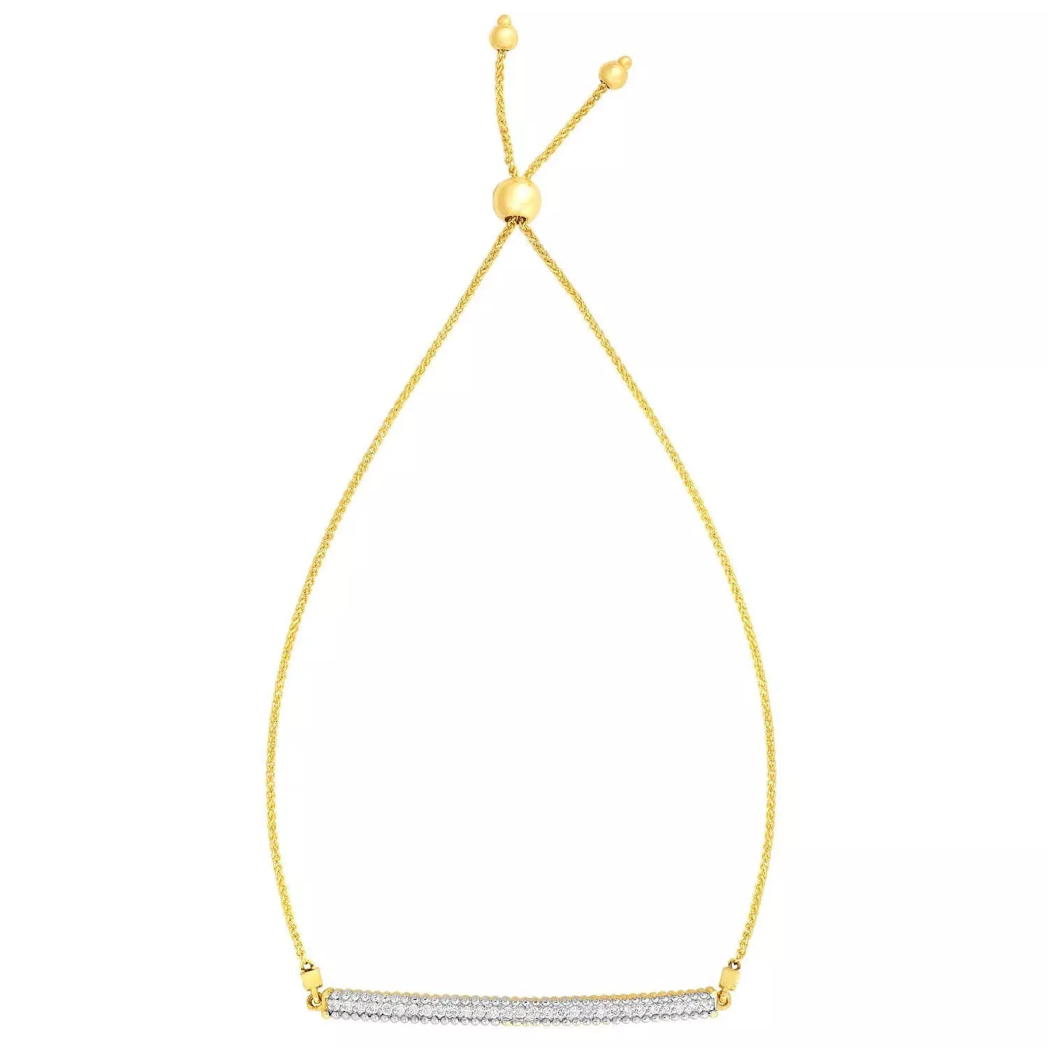 0.25CTW Natural Diamond 14K Yellow Gold Bar Friendship Bolo Bracelet (Solid Links) 5"-9.25" Adjustable