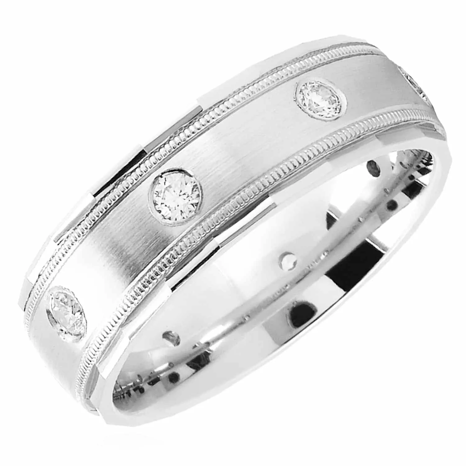 0.25CTW Natural Diamond 5mm 14K White Gold Bezel-Set Wedding Band Ring