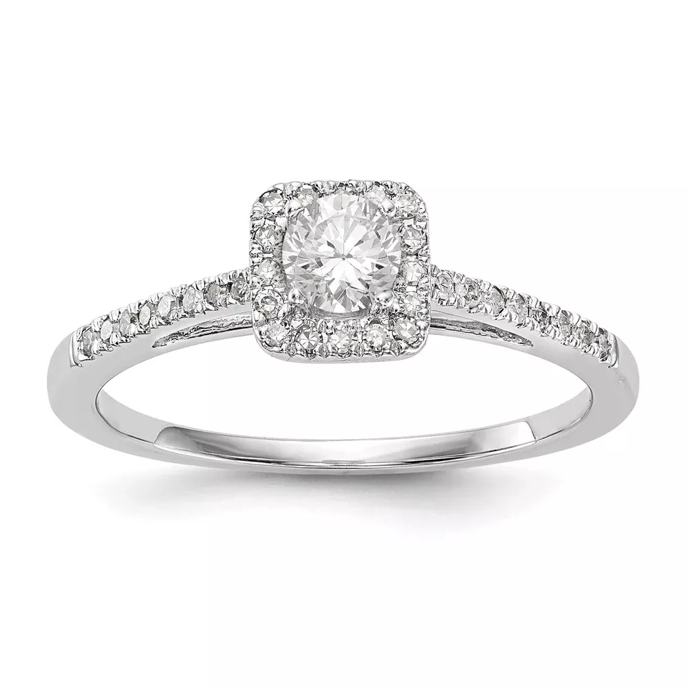 0.37 Ct. Natural Round Diamond Halo Engagement Bridal Ring 14K White Gold