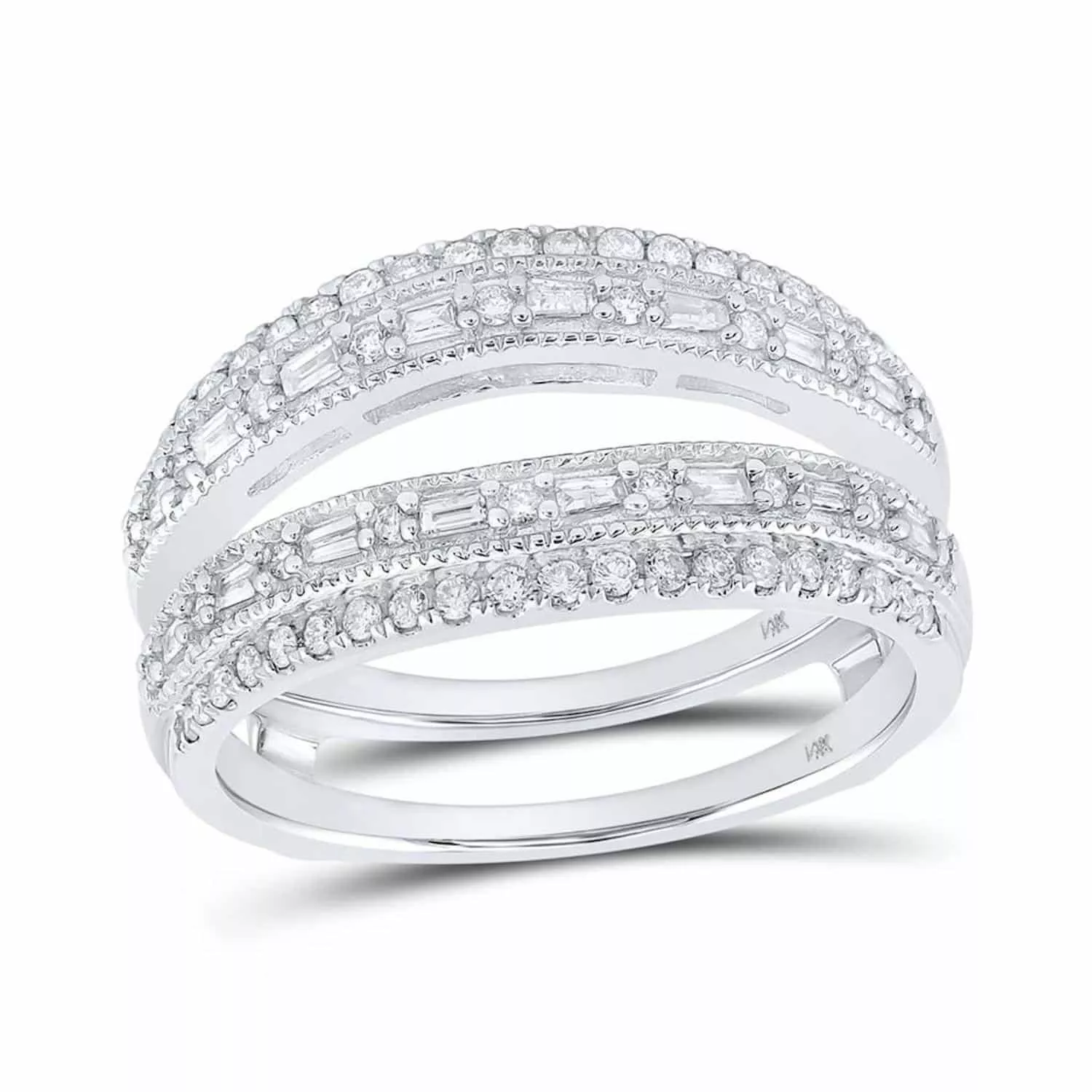 0.50CTW Natural Diamond 14K Gold White Baguette Wrap Guard Ring Enhancer