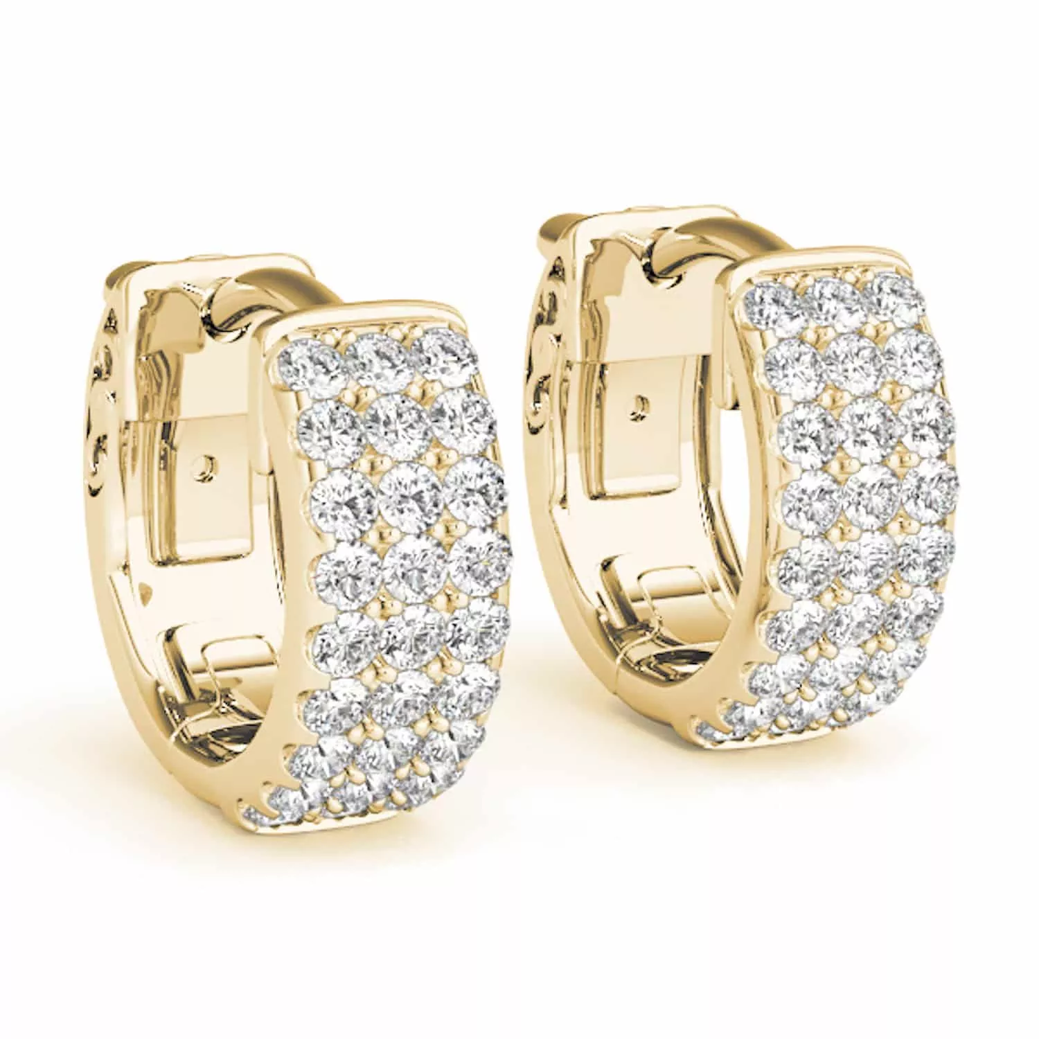 0.50CTW Natural Diamond 14K Yellow White Gold Huggie Hoop Earrings 13mm