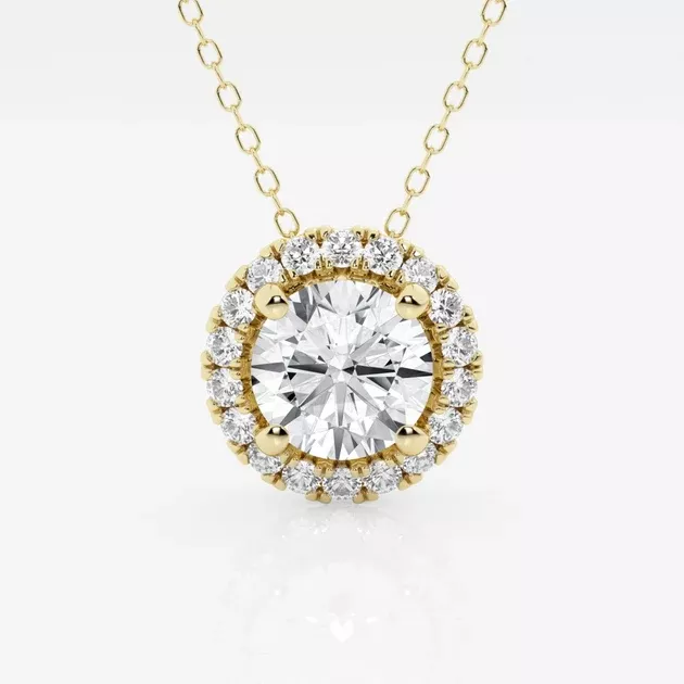0.60- 2.32 Total Carat WeightRound Lab Grown Diamond Halo Pendant with Adjustable Chain