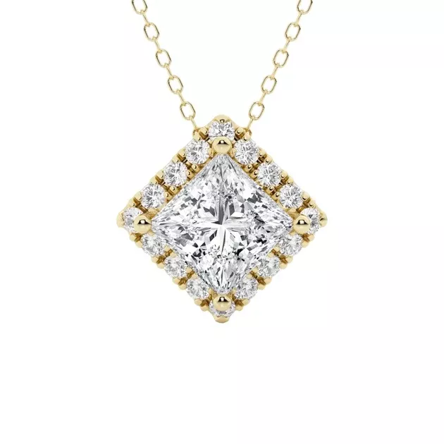 0.60 - 2.40 Total Carat Weight Princess Lab Grown Diamond Halo Pendant with Adjustable Chain