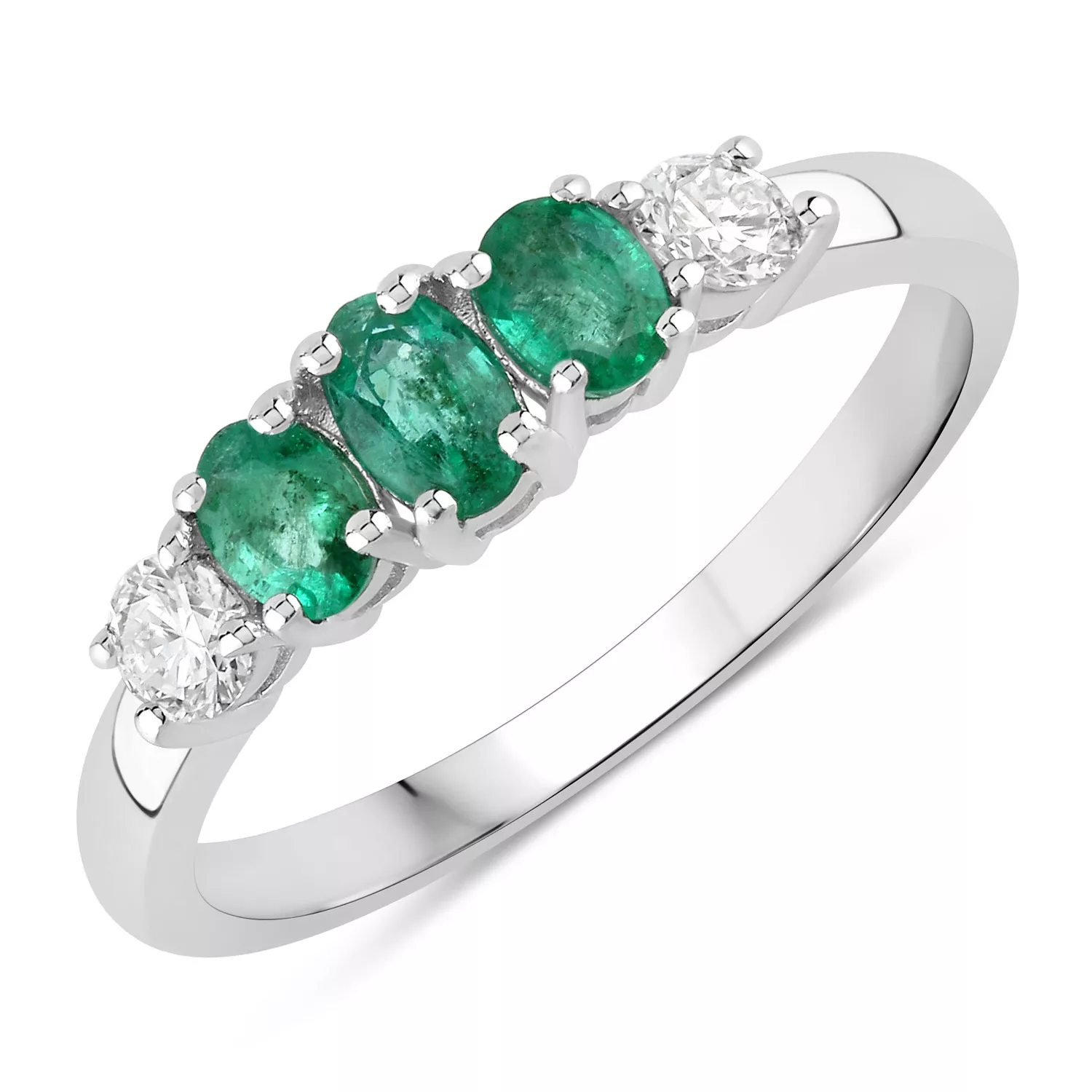 0.71 Carat Genuine Zambian Emerald and Lab Grown Diamond .925 Sterling Silver Ring
