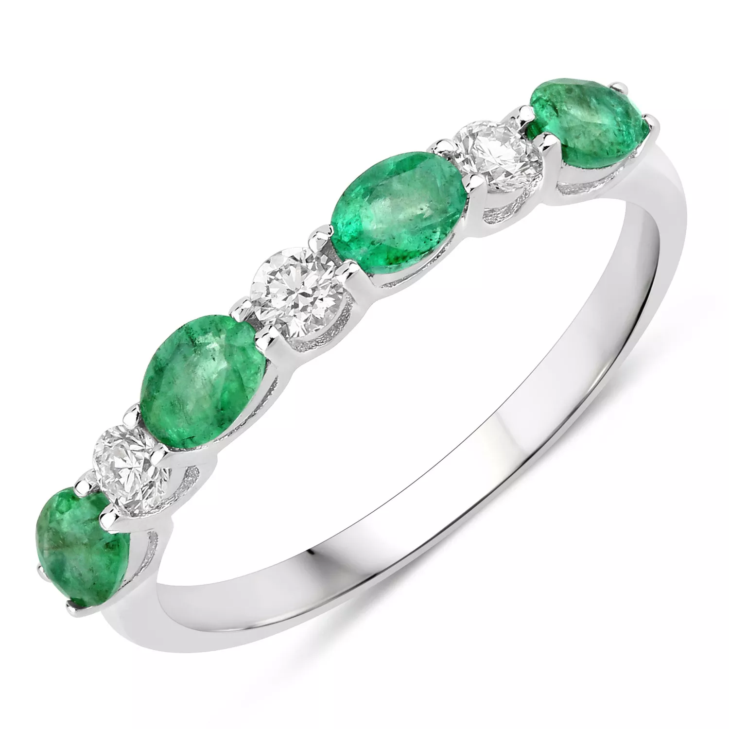 0.78 Carat Genuine Zambian Emerald and Lab Grown Diamond .925 Sterling Silver Ring