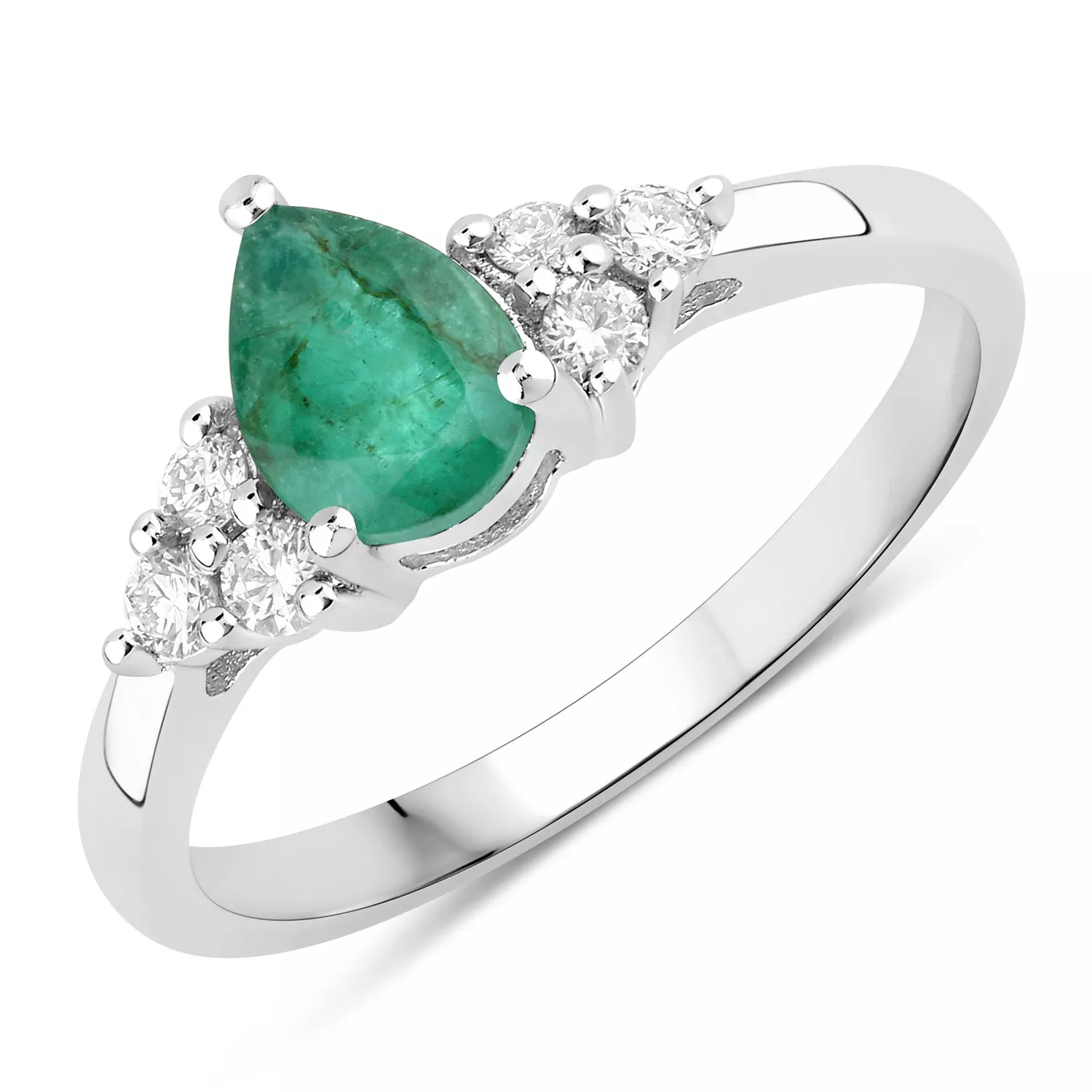 0.86 Carat Genuine Zambian Emerald and Lab Grown Diamond .925 Sterling Silver Ring