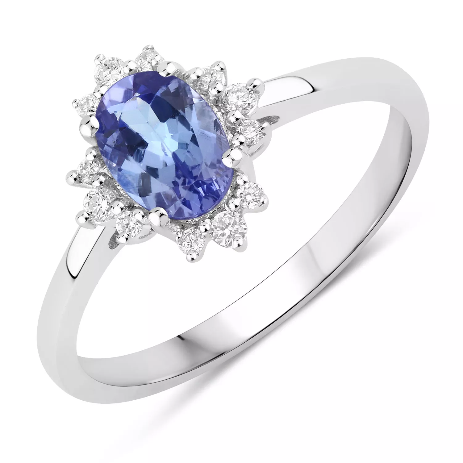 0.87 Carat Genuine Tanzanite and Lab Grown Diamond .925 Sterling Silver Ring