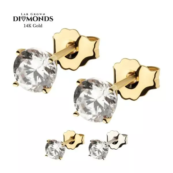 0.8mm 14Kt Gold Stud Earrings with 4-Prong Lab-Grown Diamond & Butterfly Back