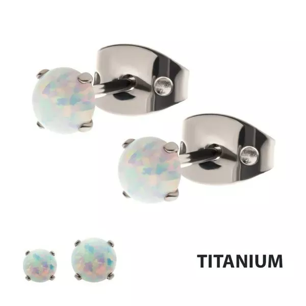 0.8mm Titanium Post and Butterfly Back with 4-Prong Opal Stud Earrings