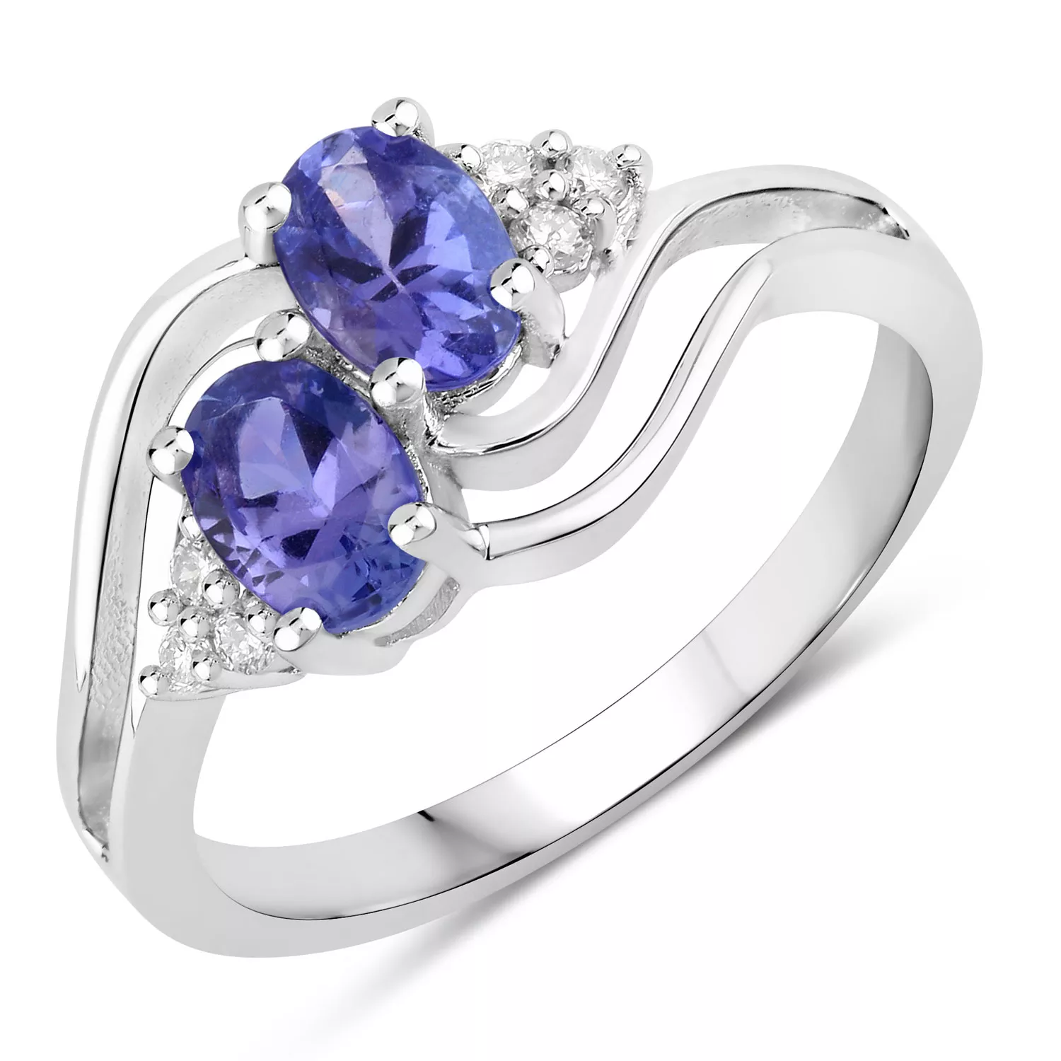 0.97 Carat Genuine Tanzanite and Lab Grown Diamond .925 Sterling Silver Ring