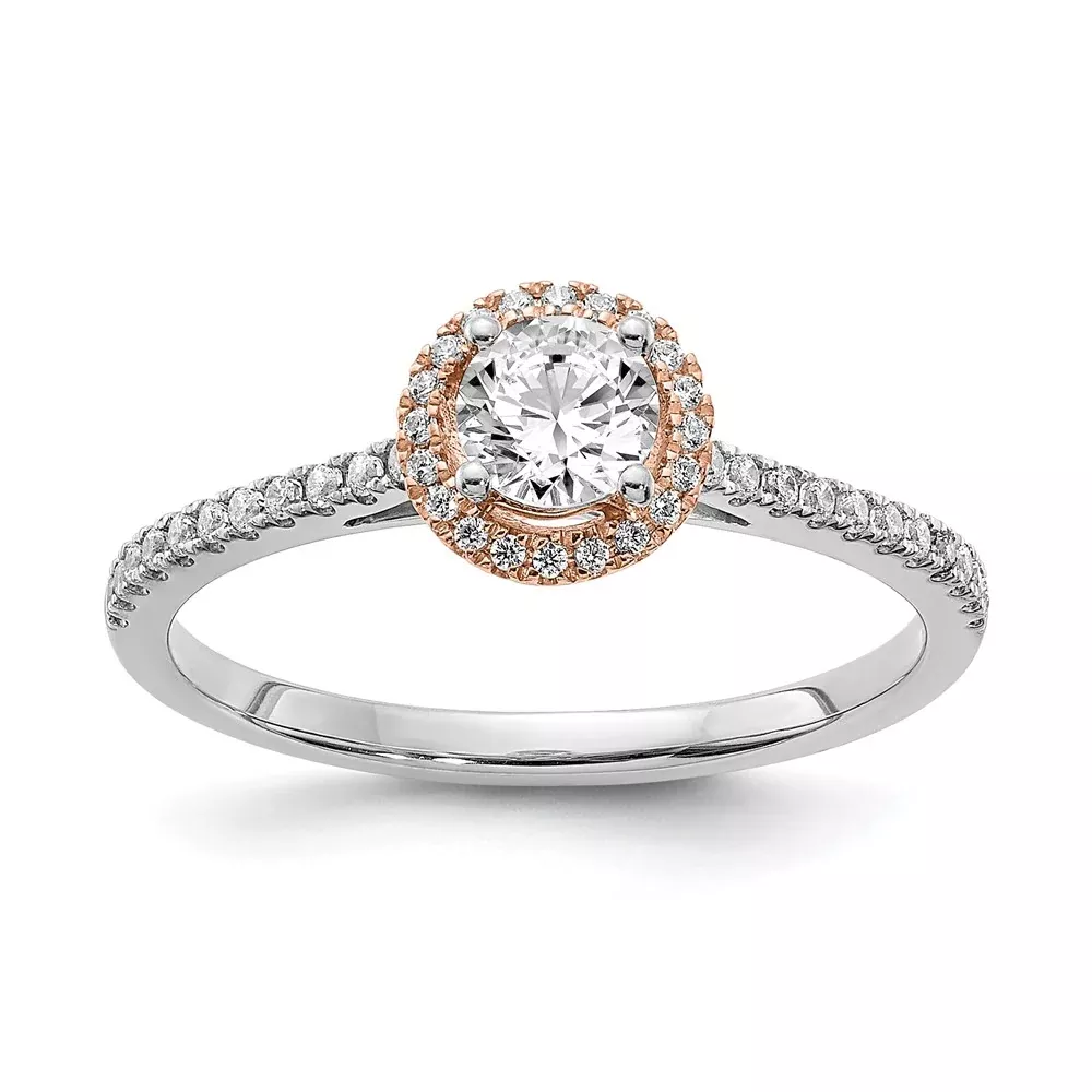 1/2 Ct. Natural Round Diamond Halo Engagement Bridal Ring 14K White & Rose Gold