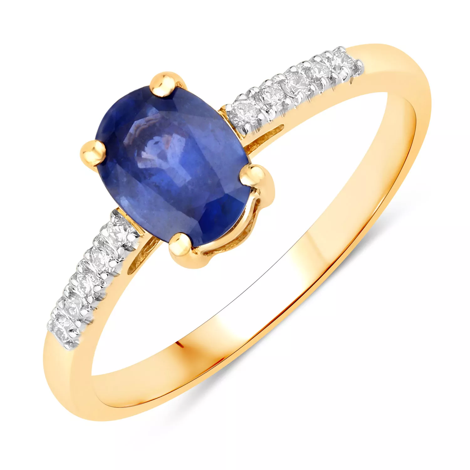1.22 Carat Genuine Ceylon Blue Sapphire and White Diamond 18K Yellow Gold Ring