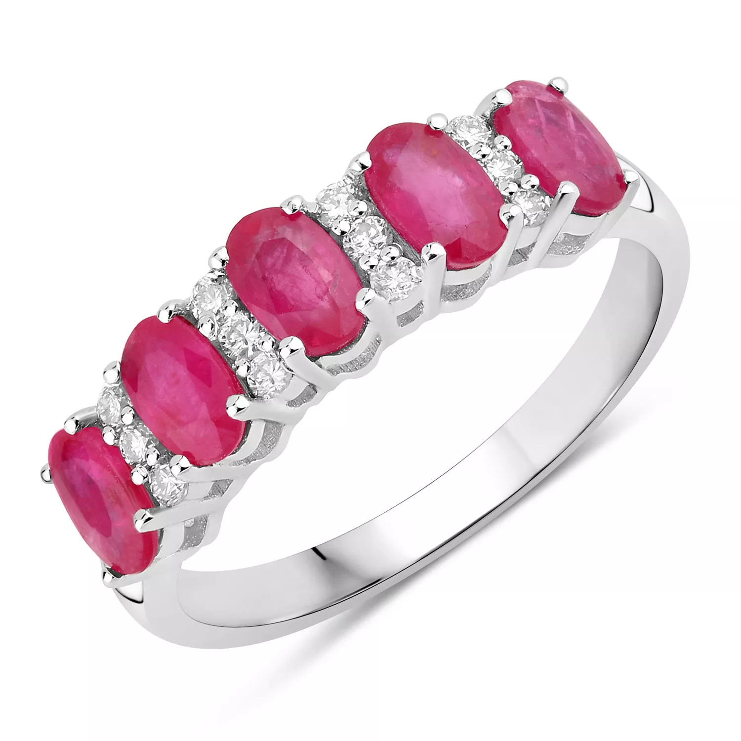 1.27 Carat Genuine Mozambique Ruby and Lab Grown Diamond .925 Sterling Silver Ring