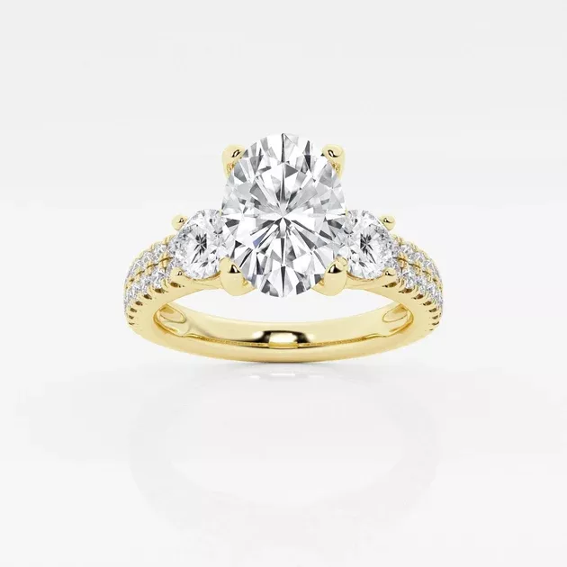 1.5 - 4 Total Carat Weight Oval Lab Grown Diamond Engagement Ring with Double Row Side Accents