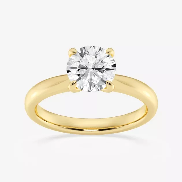 1 - 5 Carat Round Lab Grown Diamond Petite Solitaire Engagement Ring14k Gold
