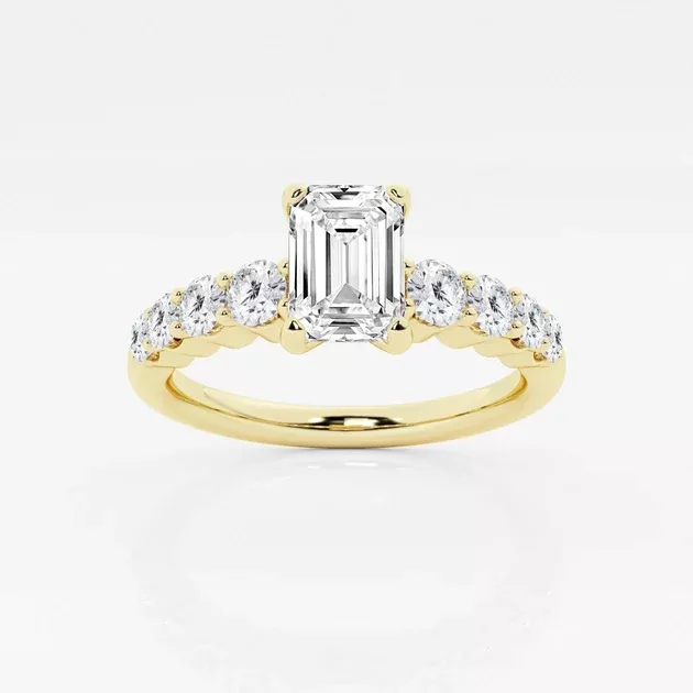 1.50 - 3.50 Total Carat Weight Emerald Lab Diamond Graduated Side Stone Engagement Ring