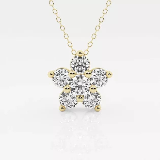 1.50 Total Carat Weight Round Lab Grown Diamond Flower Fashion Pendant with Adjustable Chain