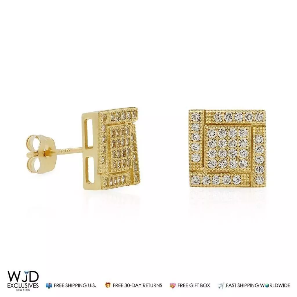 1.50Ct CZ 14K Yellow Gold Square Shaped Stud Earrings 8.5mm