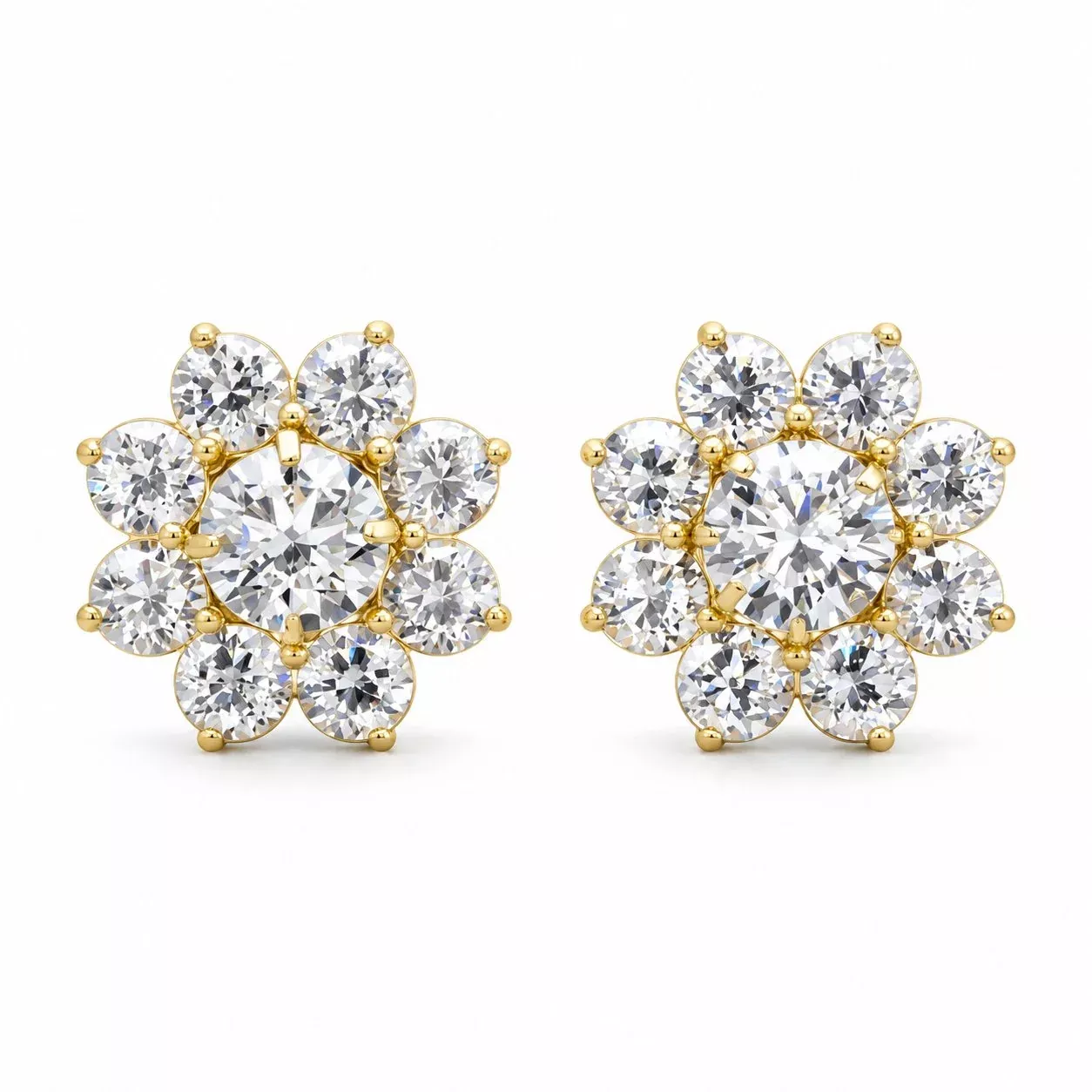 1.5Ct CZ 2 in 1 Flower Jacket Stud Earrings 14K Yellow Gold