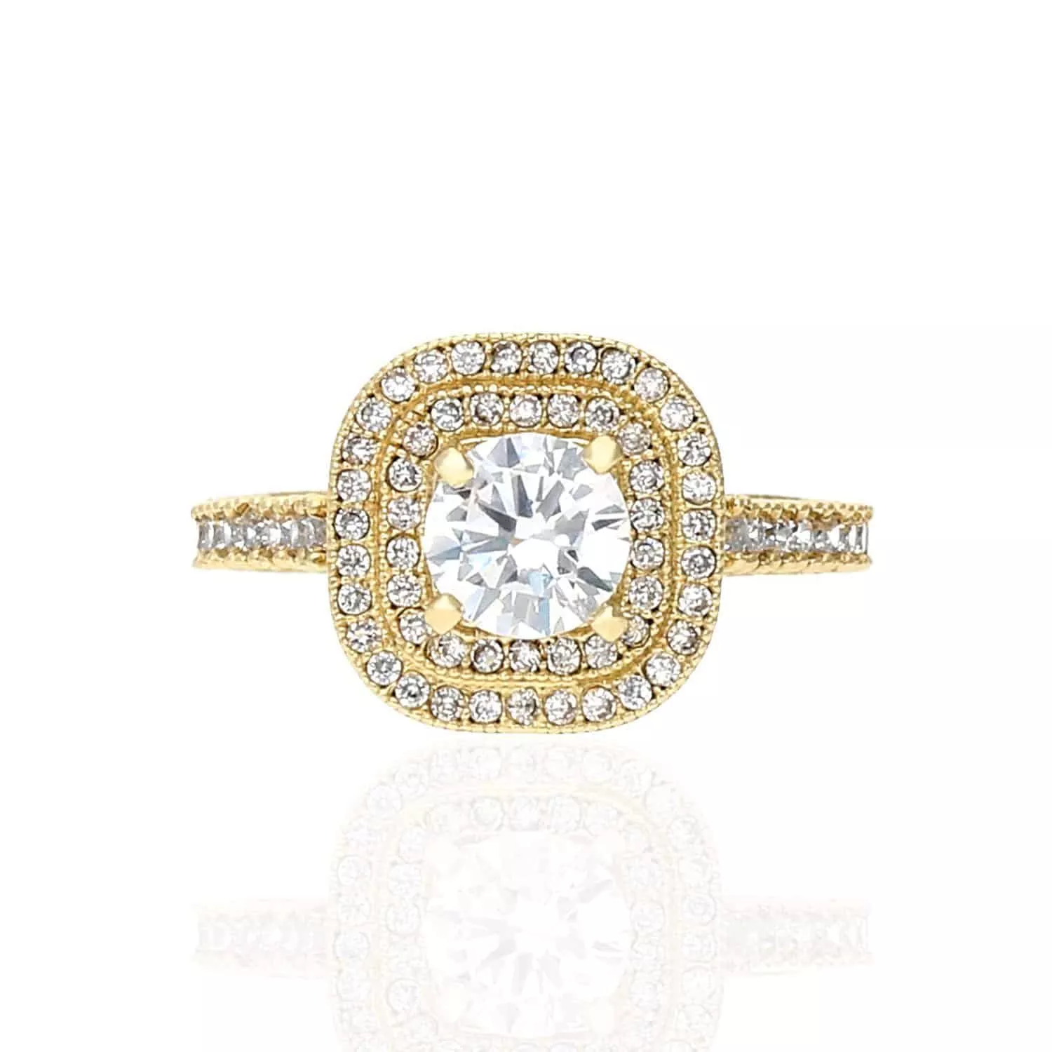 1.5CTW CZ 10K Gold Yellow Double Halo Squircle Engagement Ring