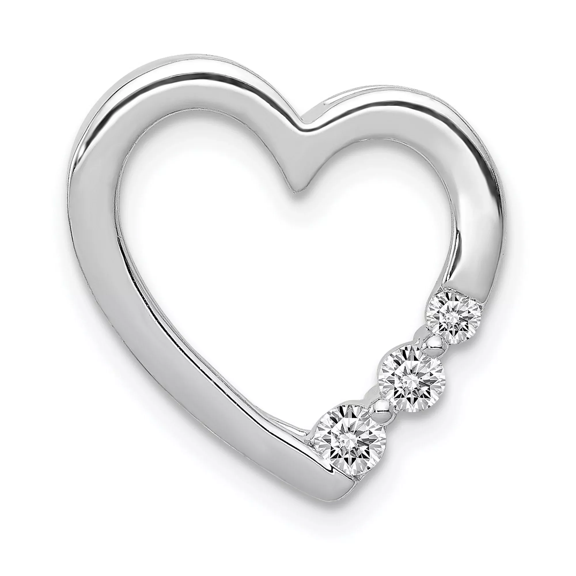 1/6ct Diamond Heart Chain Slide Charm Pendant in Real 14k White Gold