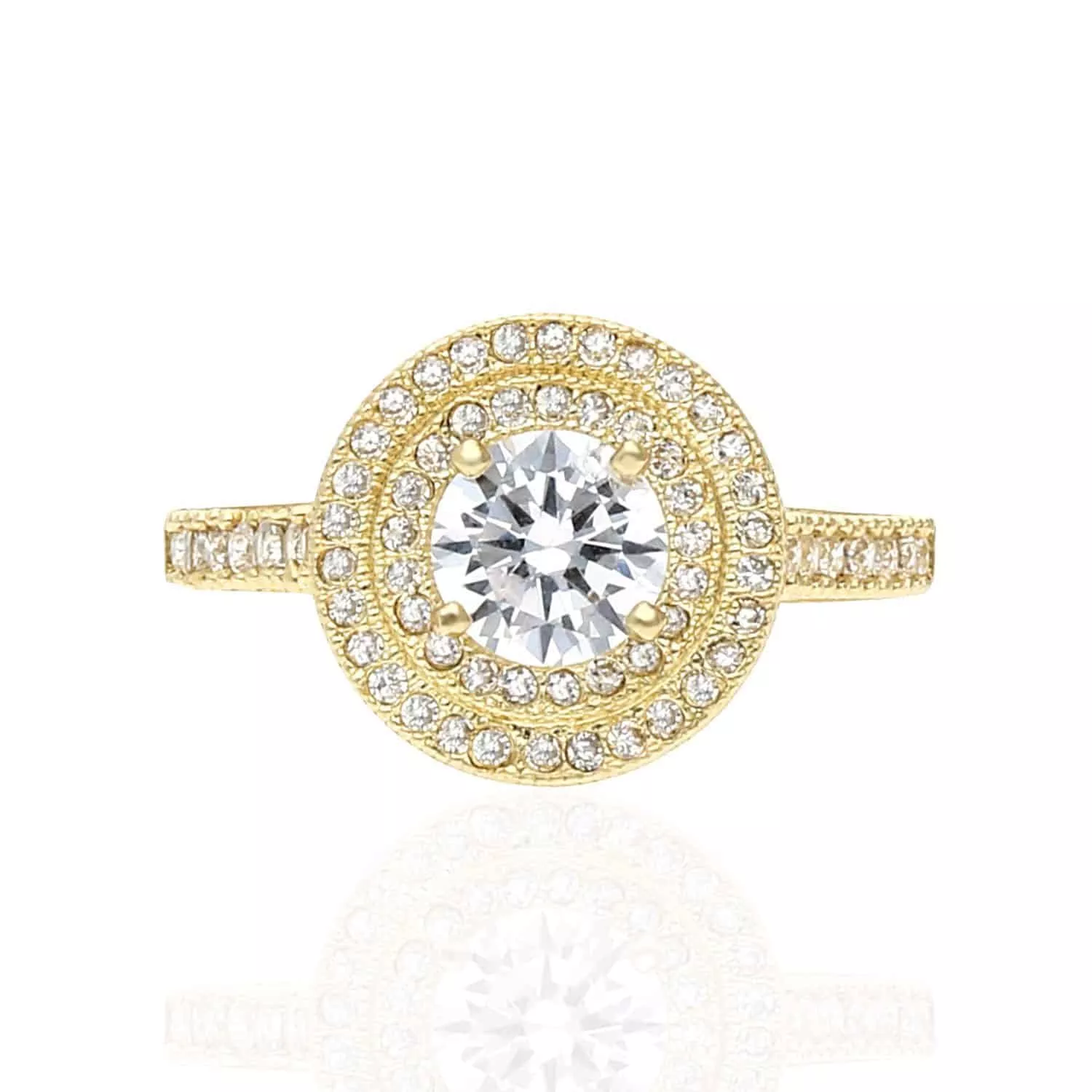 1.75CTW CZ 10K Gold Yellow Double Halo Engagement Ring