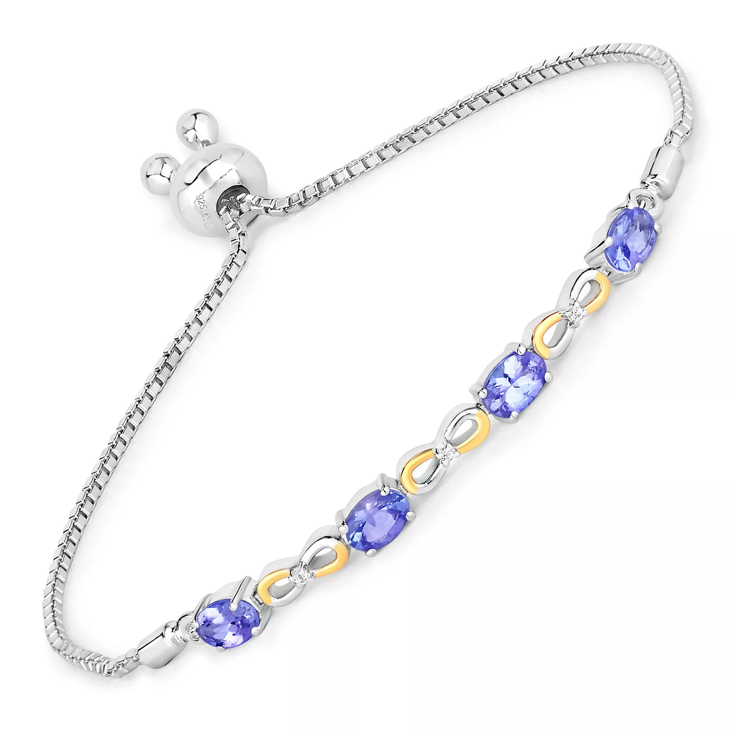 1.81 Carat Genuine Tanzanite and White Topaz .925 Sterling Silver Bracelet