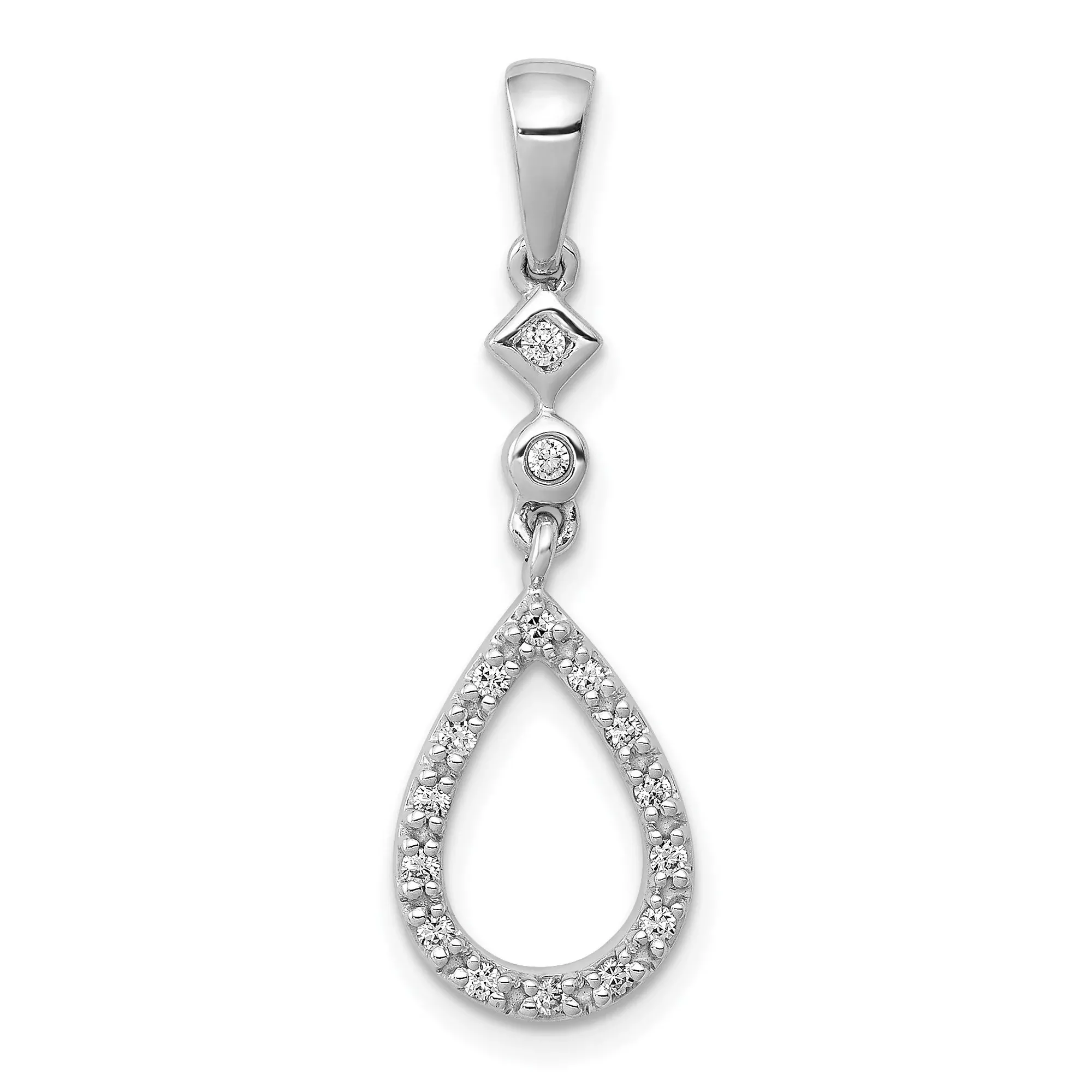 1/8ct Vintage Teardrop Diamond Charm Pendant in Real 14k White Gold