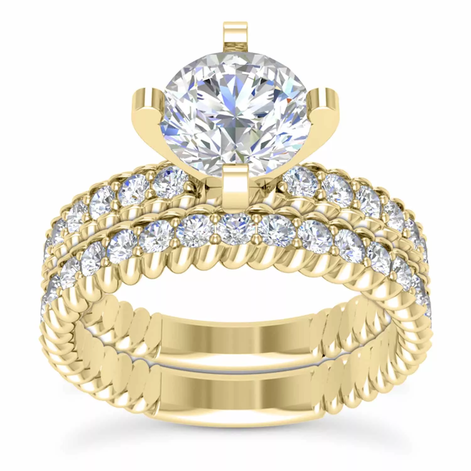 1.90CTW Natural Diamond Moissanite French Twisted Rope 18K Gold Bridal Ring Set