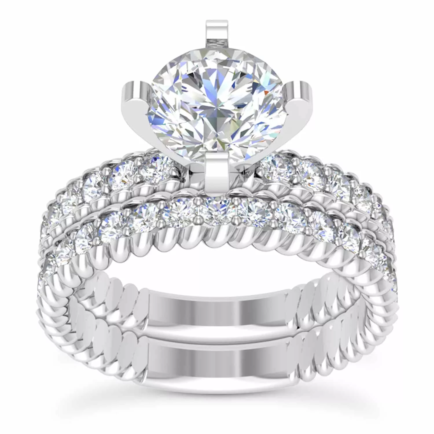 1.90CTW Natural Diamond Moissanite Twisted Rope 18K Gold White Bridal Ring Set
