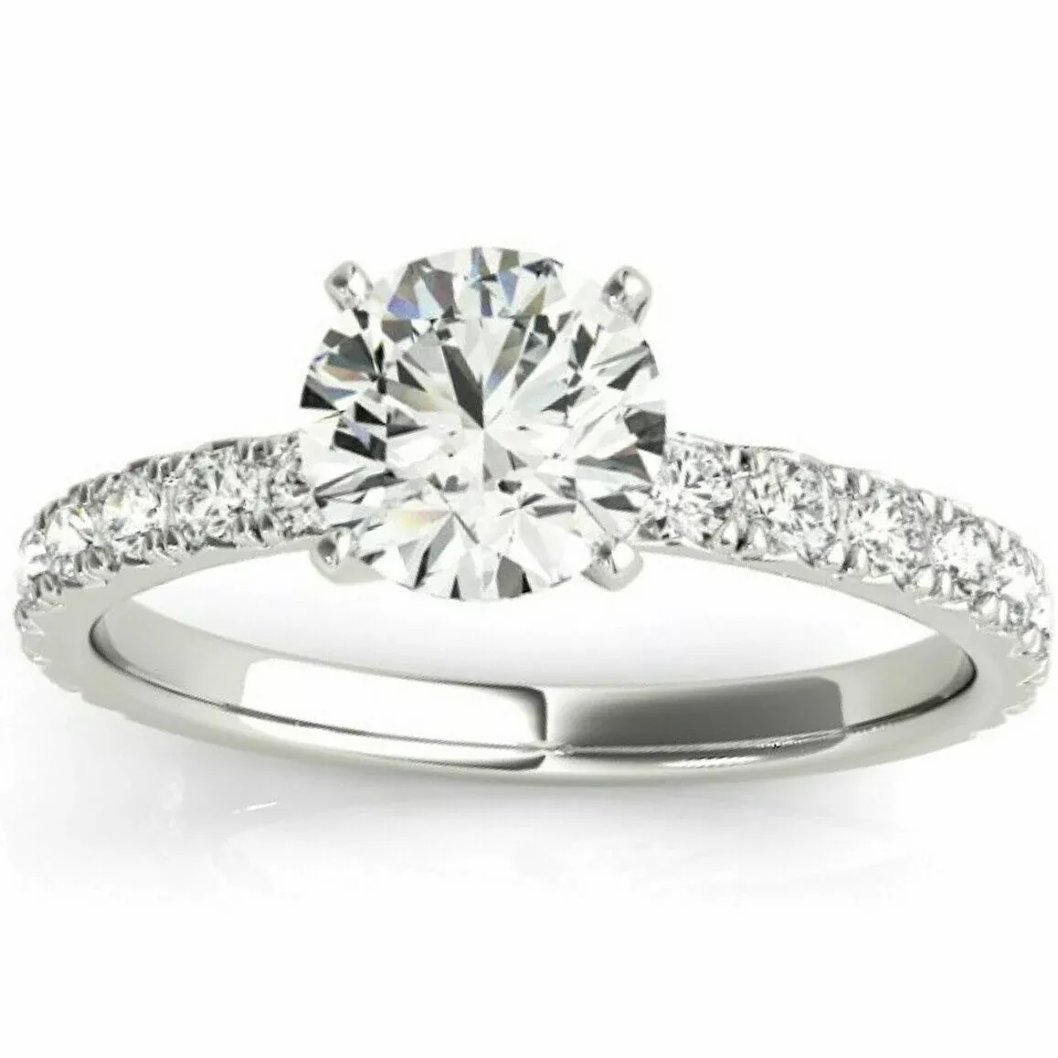 1 Ct Diamond Round Cut Engagement Ring Single Row 14k White Gold