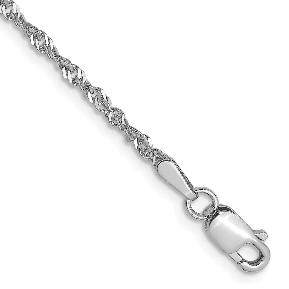 10 Inch 14K White Gold 1.6mm Singapore Chain Anklet