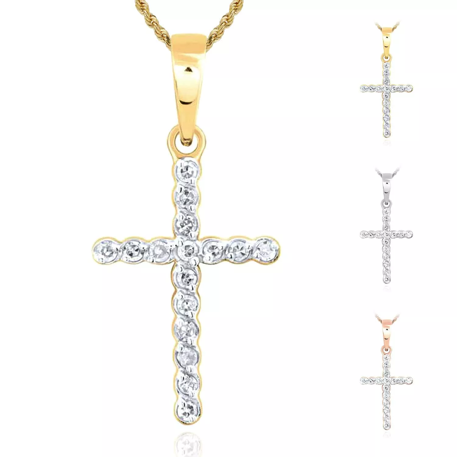 .10CTW Natural Diamond 10K Gold Yellow White Rose Bezel Cross Pendant