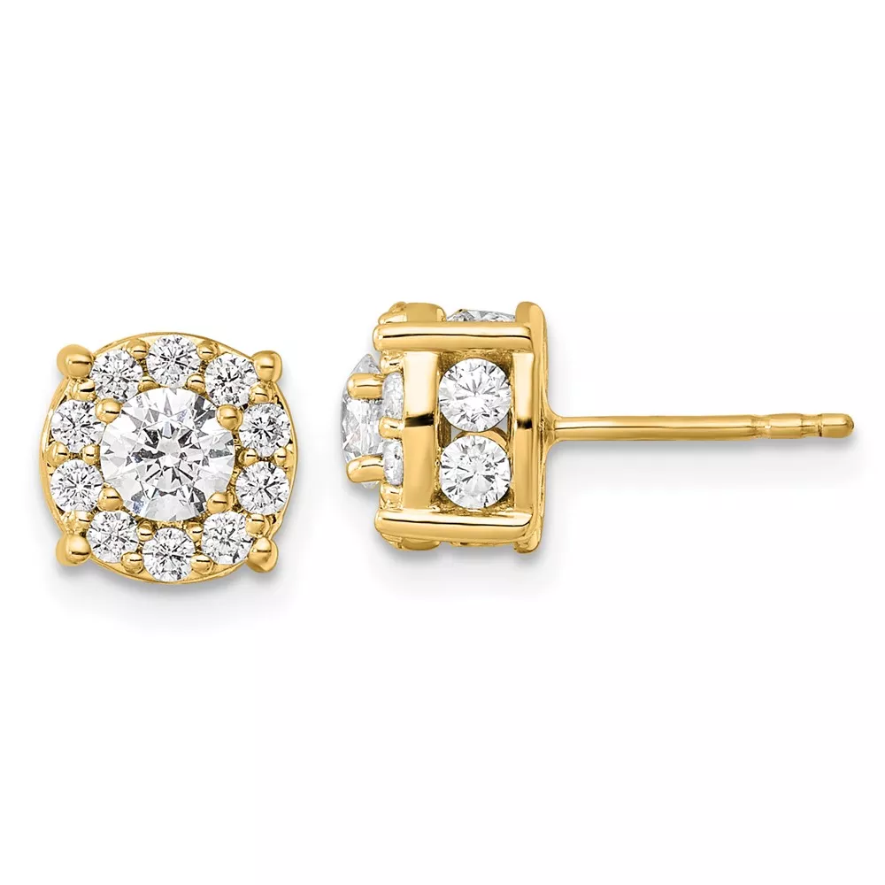 10k 1 1/2 carat Lab Grown Diamond VS/SI+ G+ Complete Round Fashion Halo Post Earrings