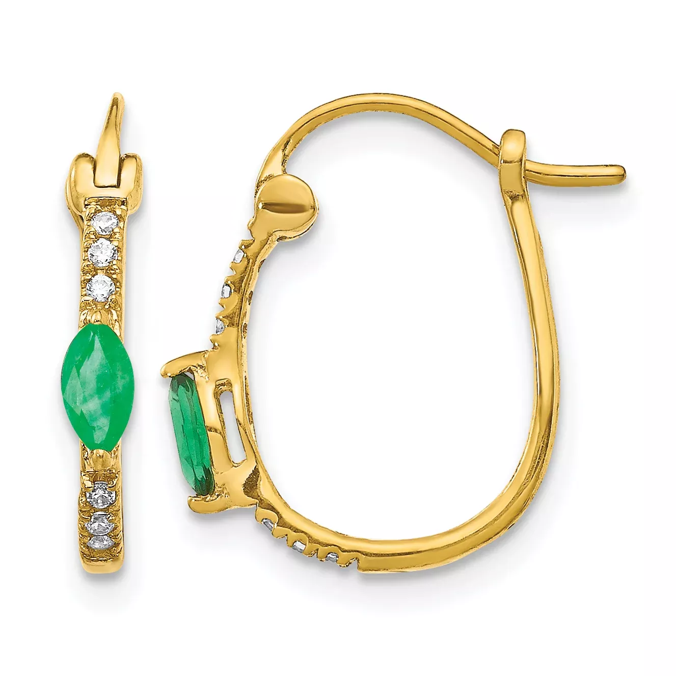 10k 1/20ct Diamond and Emerald Hinged Hoop Earrings
