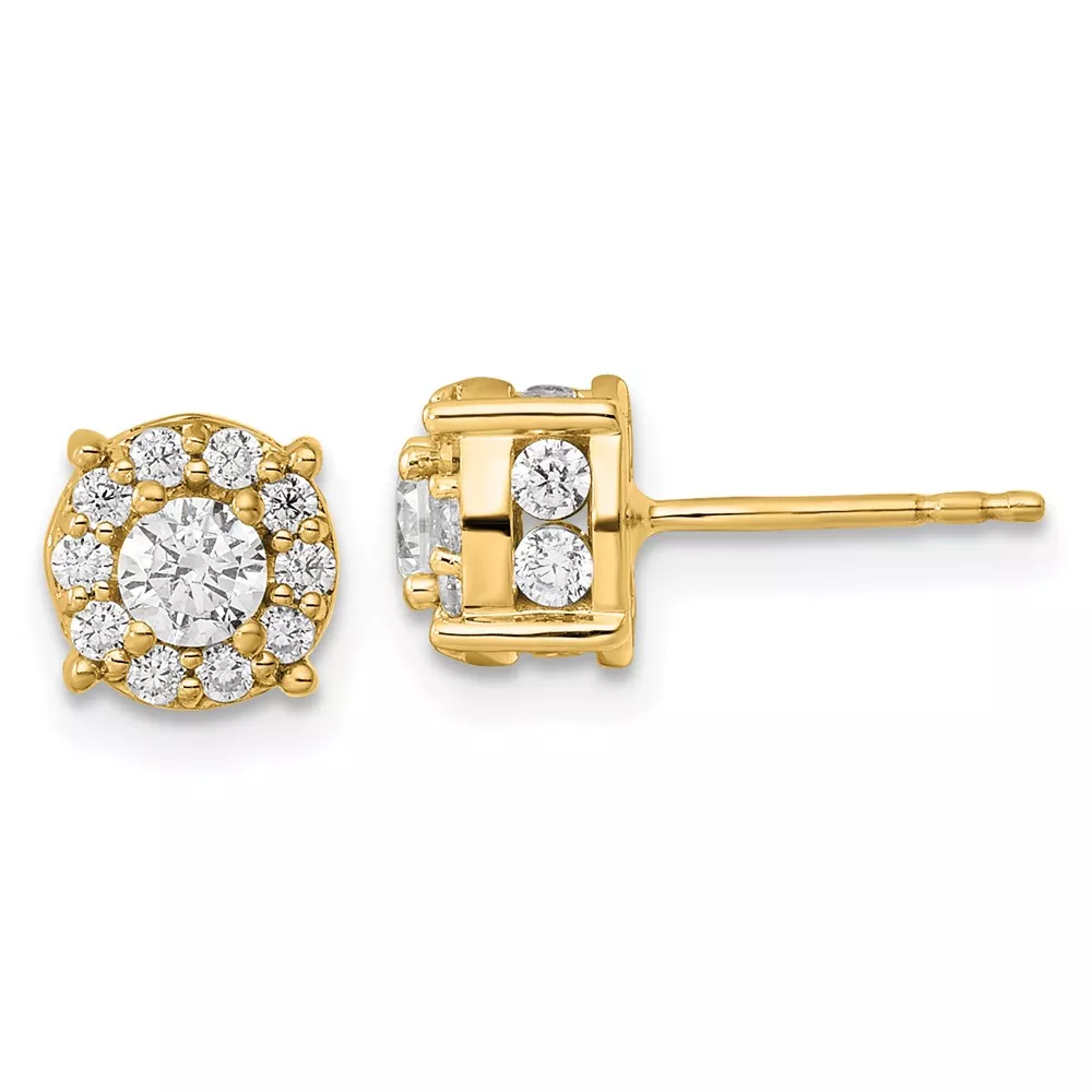 10k 1 carat Lab Grown Diamond VS/SI+ G+ Complete Round Fashion Halo Post Earrings