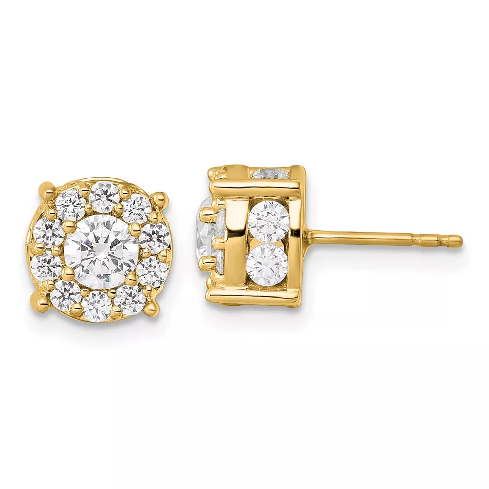 10k 2 carat Lab Grown Diamond VS/SI+ G+ Complete Round Fashion Halo Post Earrings