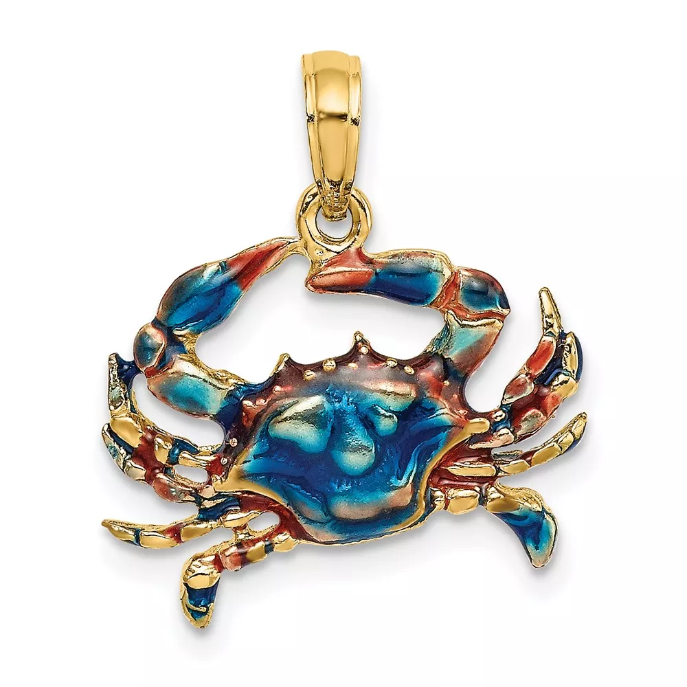10K 2-D Blue Enamel Crab Charm
