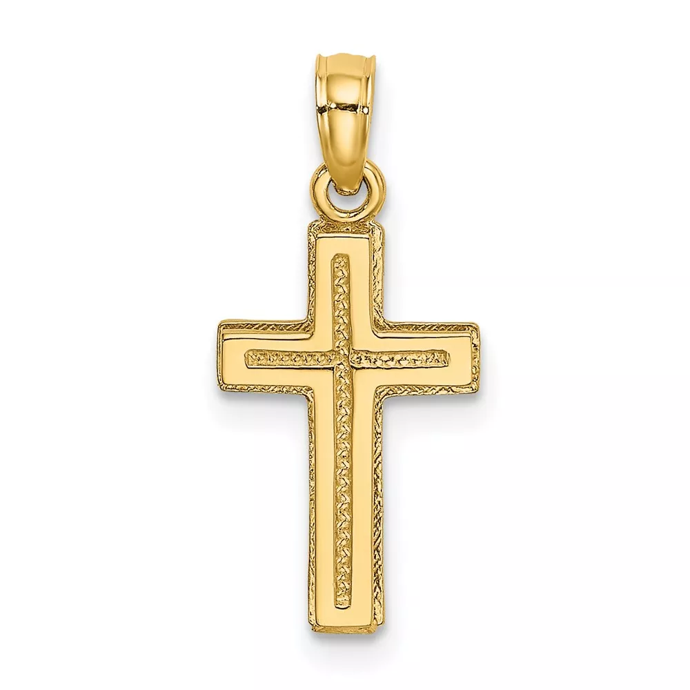 10K 2-D Polished Textured Cross Charm