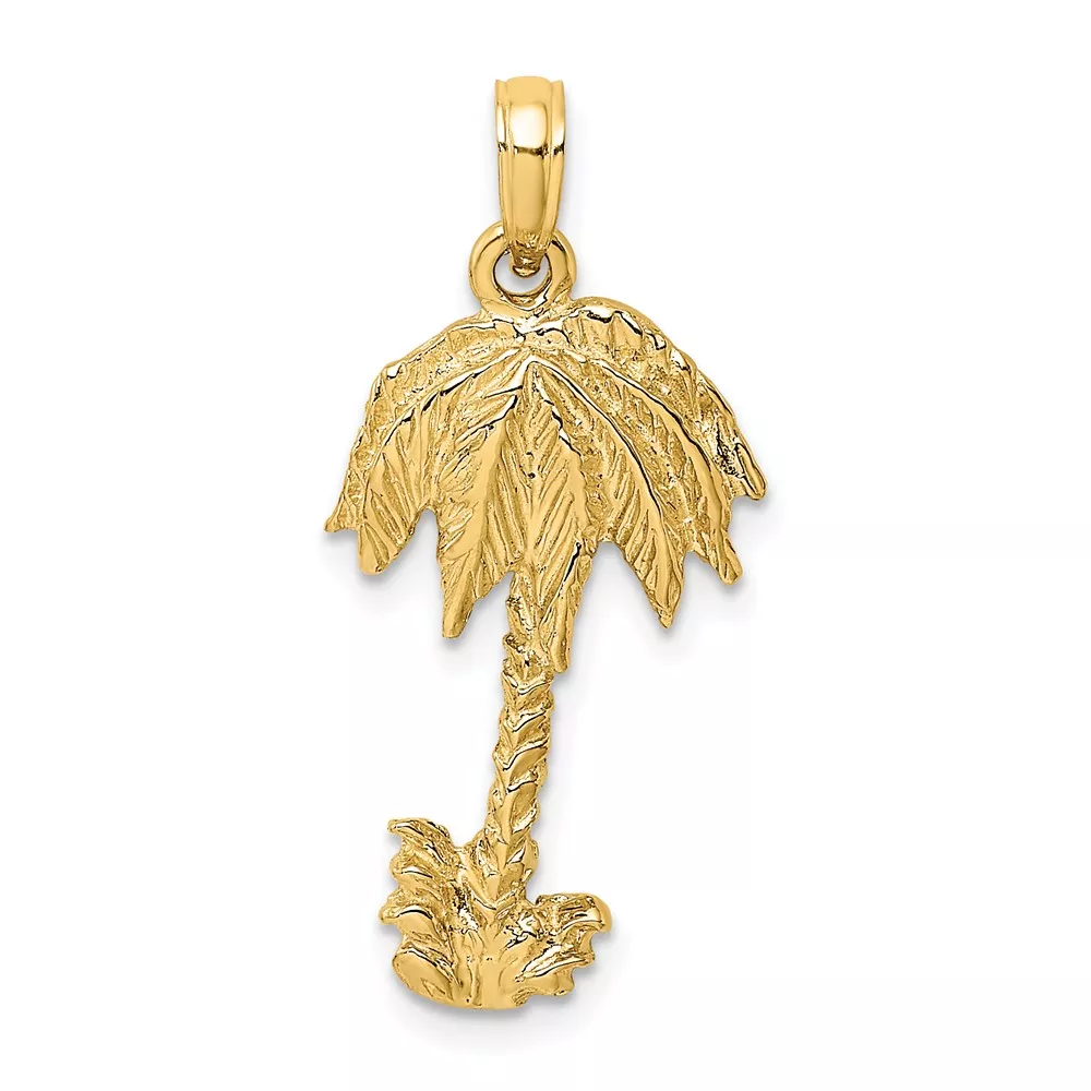 10K 2-D Textured Single Palm Tree Charm