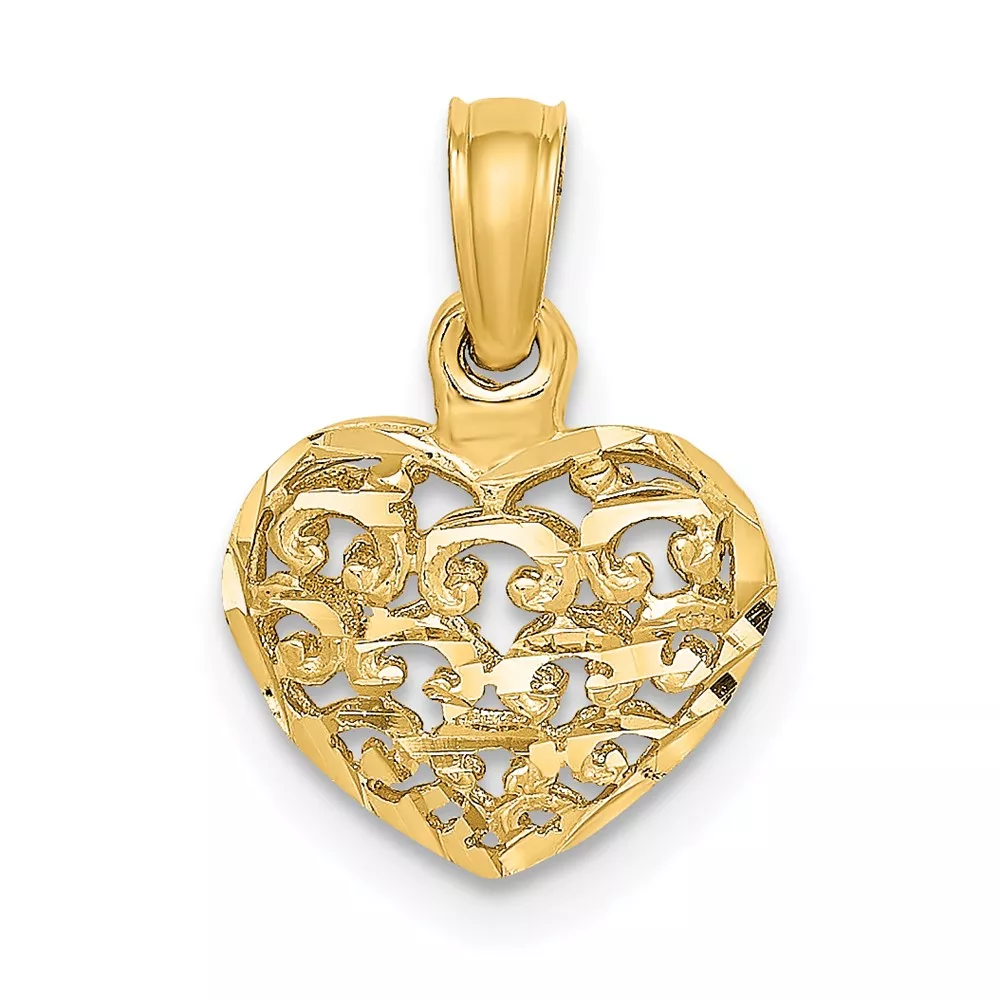 10K 3-D and D/C Mini Puffed Heart Charm