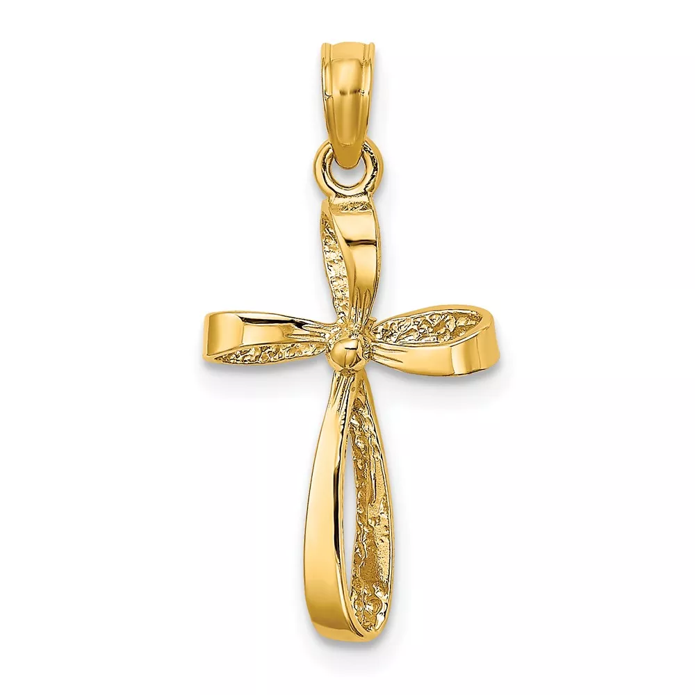 10K 3-D Engraved Polished Twisted Cross Charm