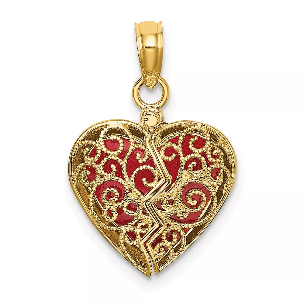 10K 3-D Reversible Heart Opens Charm